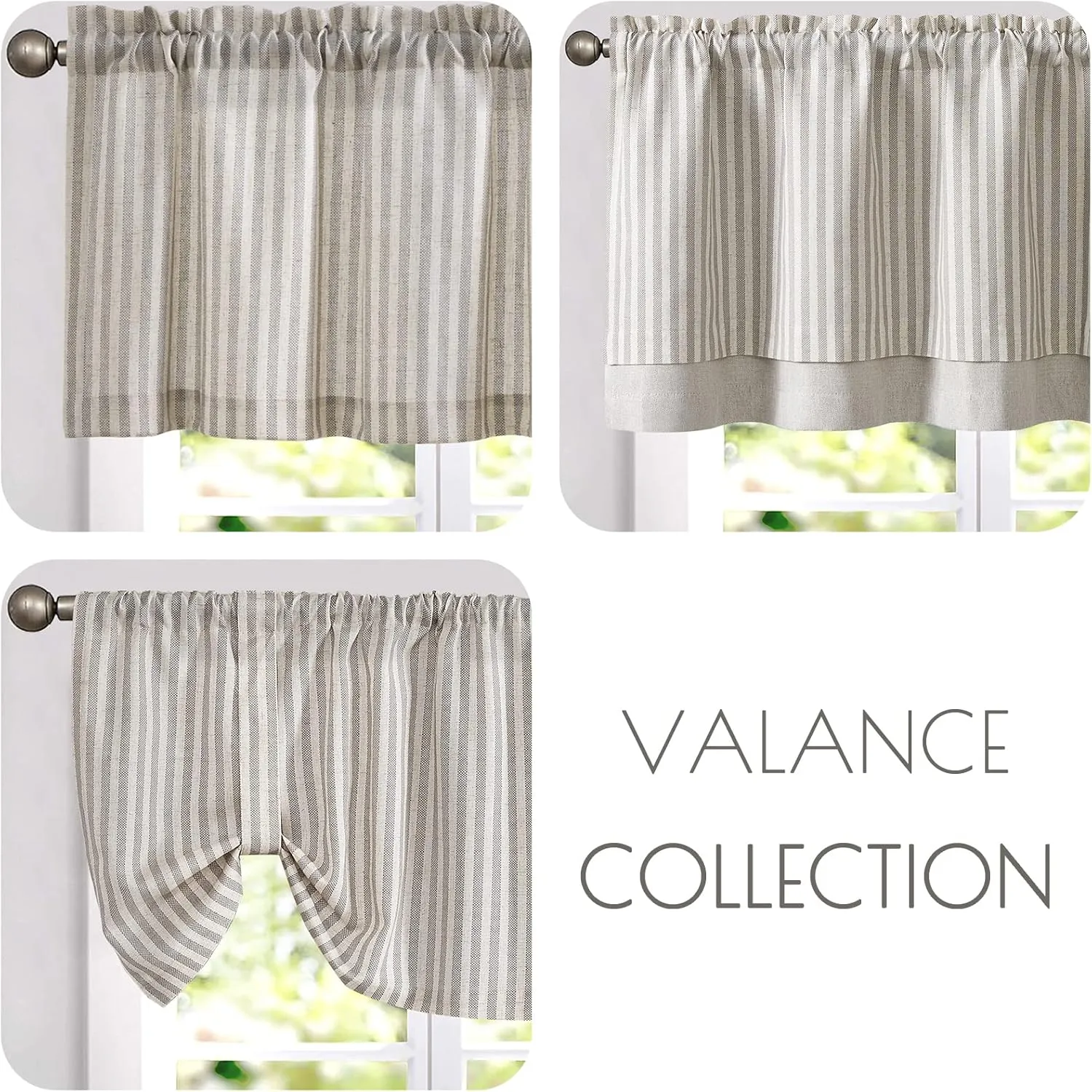 jinchan Linen Valance Curtain Striped Valance for Windows 18 Inch Blackout Kitchen Curtain Farmhouse Double Layer for Living Room Ticking Rod Pocket 1 Panel Taupe Grey on Beige