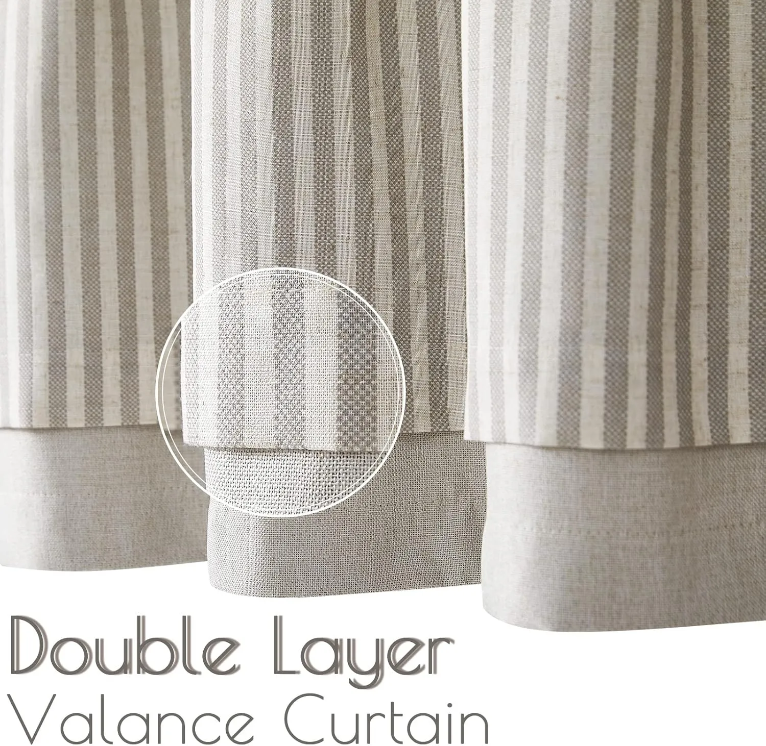 jinchan Linen Valance Curtain Striped Valance for Windows 18 Inch Blackout Kitchen Curtain Farmhouse Double Layer for Living Room Ticking Rod Pocket 1 Panel Taupe Grey on Beige