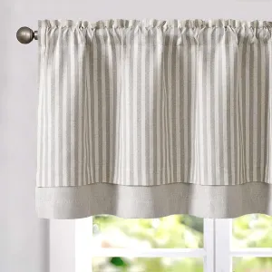 jinchan Linen Valance Curtain Striped Valance for Windows 18 Inch Blackout Kitchen Curtain Farmhouse Double Layer for Living Room Ticking Rod Pocket 1 Panel Taupe Grey on Beige