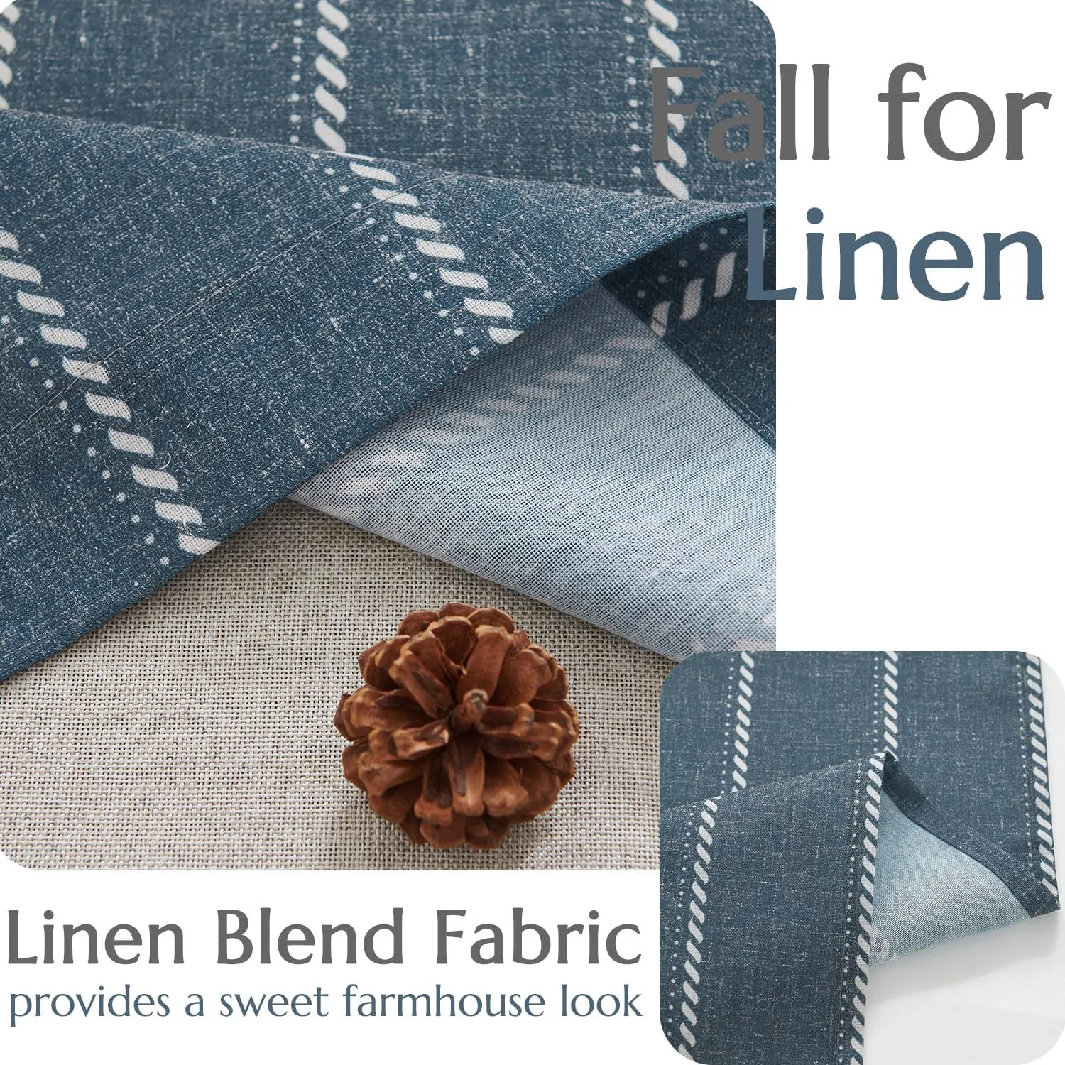jinchan Nautical Valance Striped Linen Curtain 16 Inch Farmhouse Room Darkening Double Layer Valance for Kitchen Living Room Bathroom Windows Blackout Pinstripe Window Treatment 1 Panel Blue