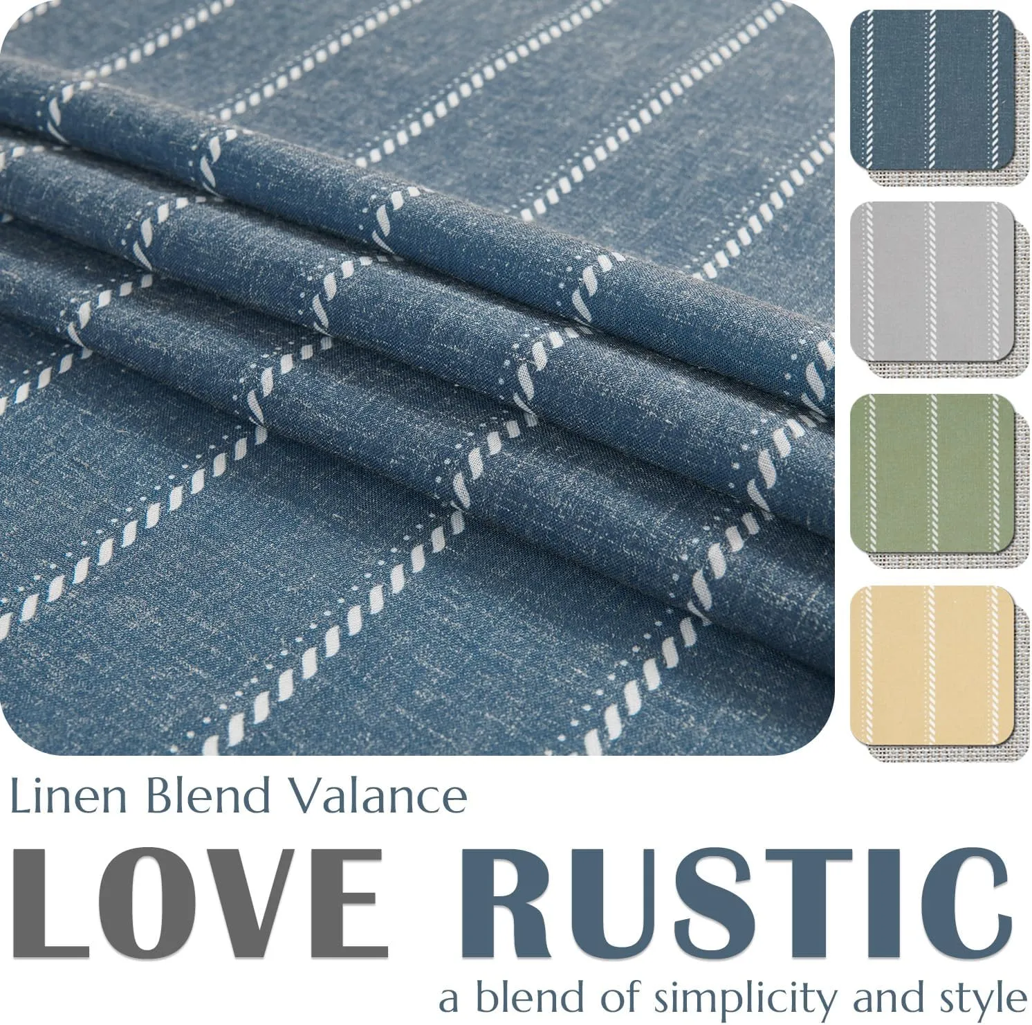 jinchan Nautical Valance Striped Linen Curtain 16 Inch Farmhouse Room Darkening Double Layer Valance for Kitchen Living Room Bathroom Windows Blackout Pinstripe Window Treatment 1 Panel Blue