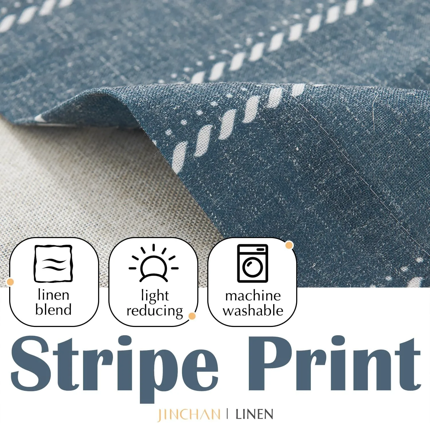jinchan Nautical Valance Striped Linen Curtain 16 Inch Farmhouse Room Darkening Double Layer Valance for Kitchen Living Room Bathroom Windows Blackout Pinstripe Window Treatment 1 Panel Blue