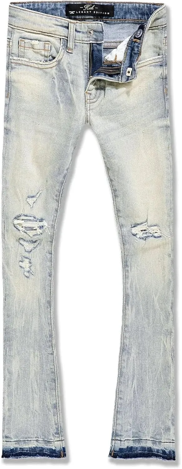 Jordan Craig Boys Sean Knee Shred Stacked Jeans (Iced Lager)