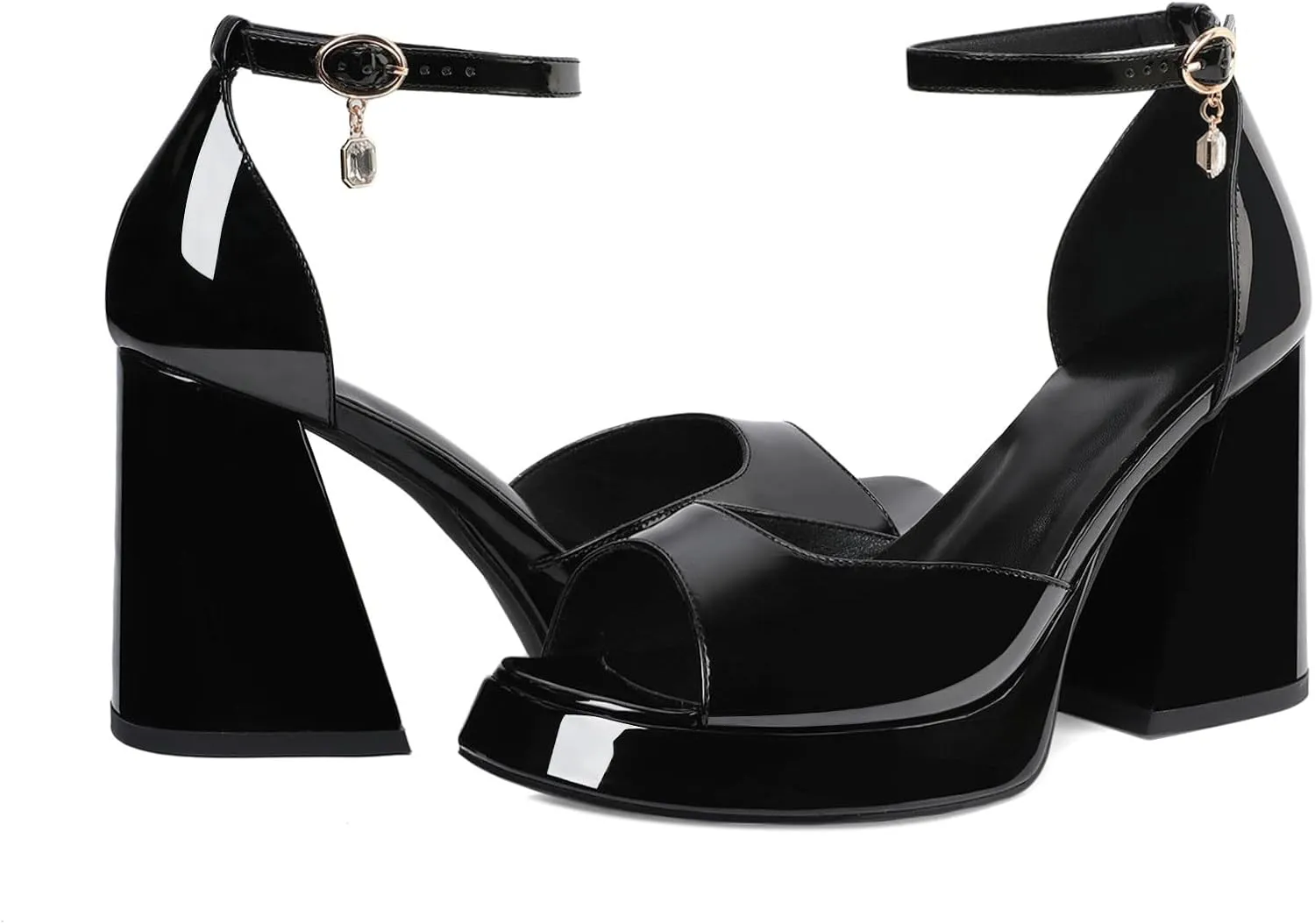 Joseywade Heeled Sandals Strappy Platform Chunky Block High Heels Round Open Toe 4 Inch Ankle Strap Sexy Work Dance Shoes