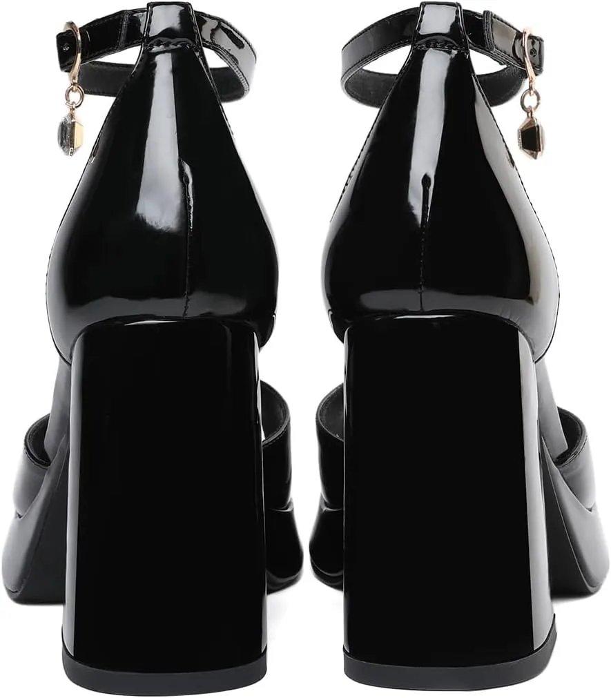 Joseywade Heeled Sandals Strappy Platform Chunky Block High Heels Round Open Toe 4 Inch Ankle Strap Sexy Work Dance Shoes