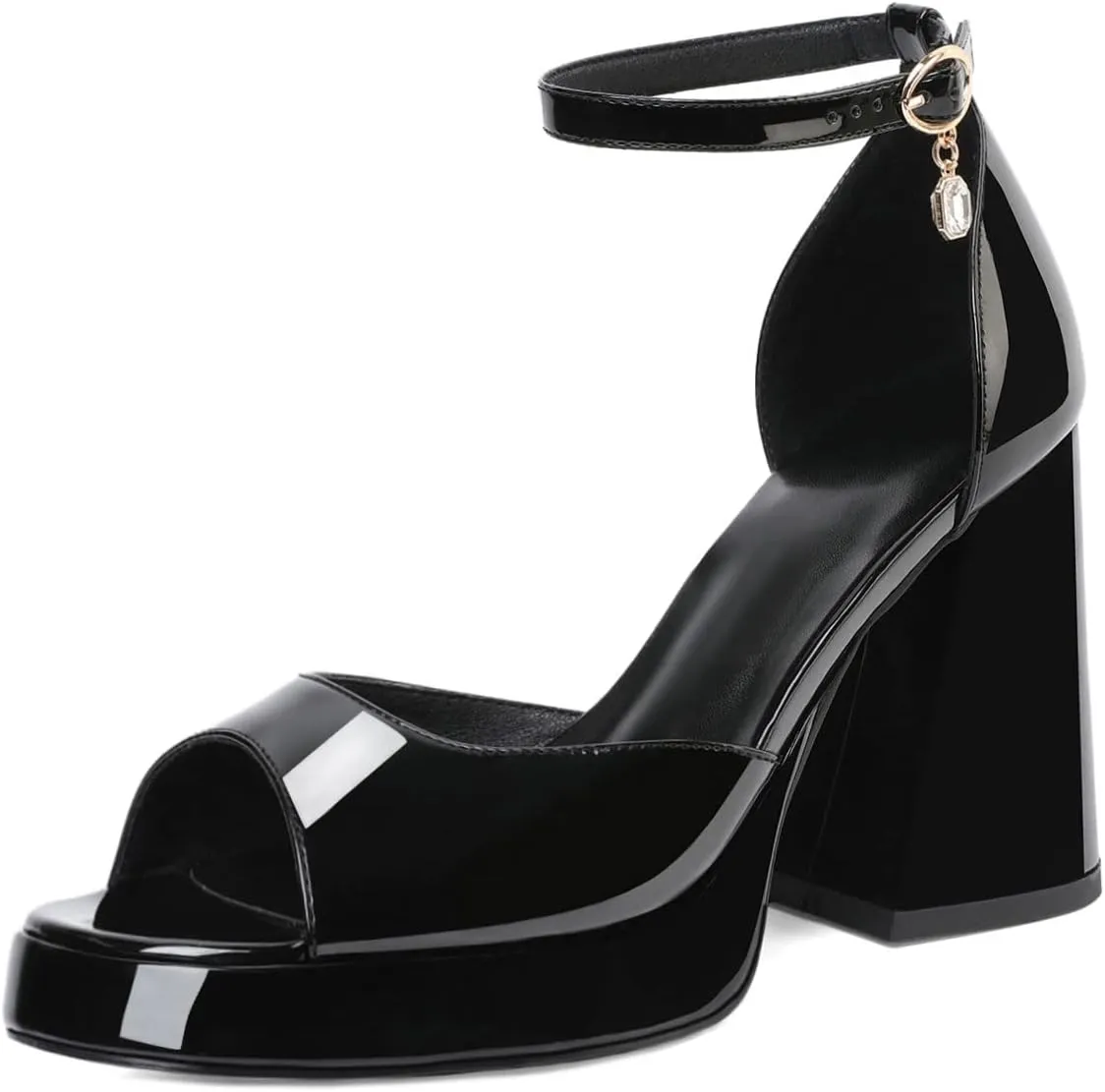 Joseywade Heeled Sandals Strappy Platform Chunky Block High Heels Round Open Toe 4 Inch Ankle Strap Sexy Work Dance Shoes