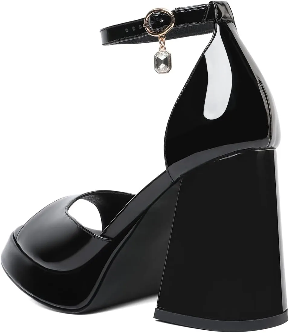 Joseywade Heeled Sandals Strappy Platform Chunky Block High Heels Round Open Toe 4 Inch Ankle Strap Sexy Work Dance Shoes