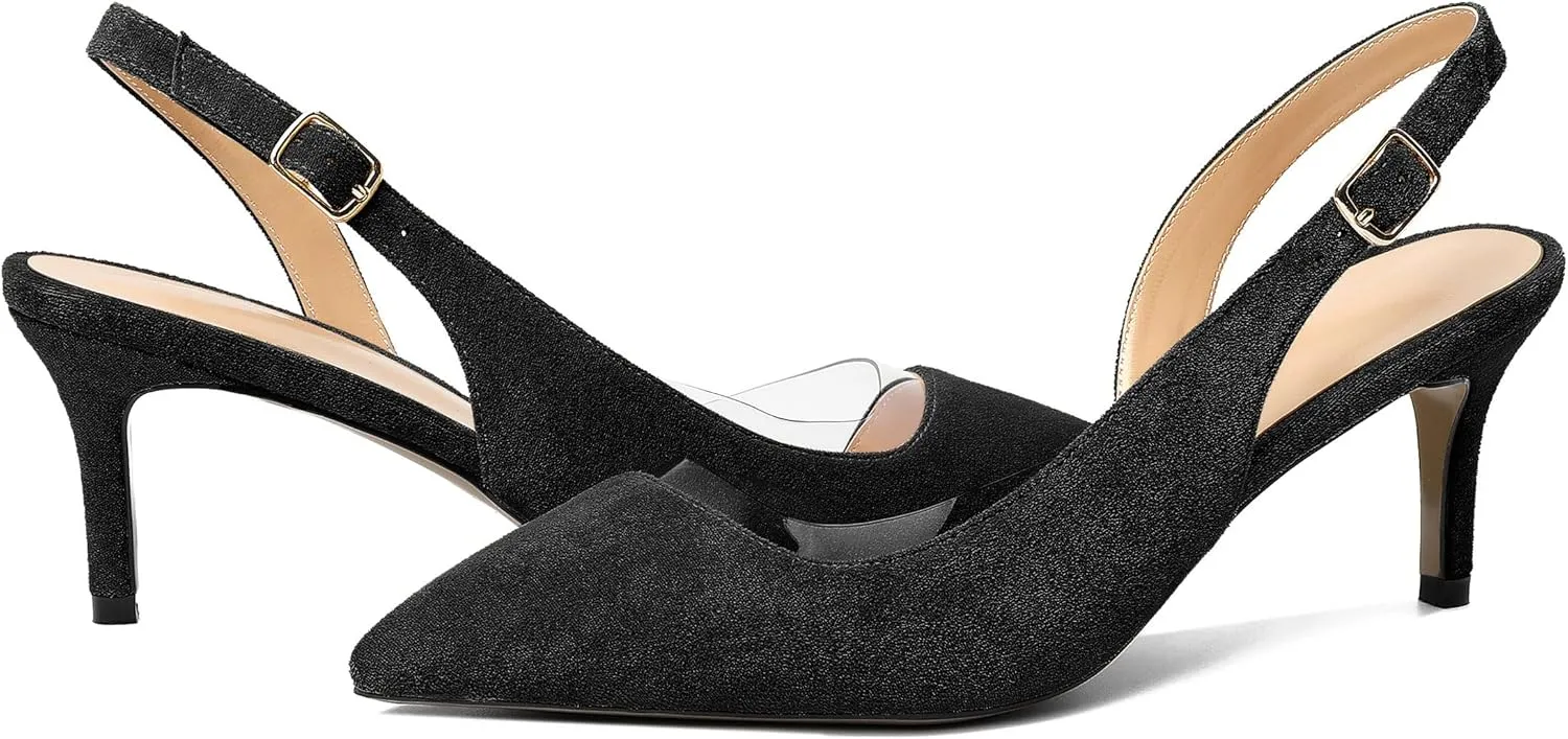 Joseywade Slingback Heels for Women Kitten Low Heel Pointed Toe Slingback Pumps Fashion Dress Shoes for Party Casual Office