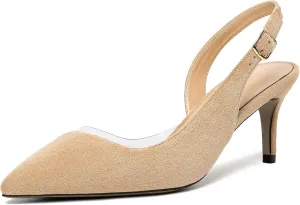 Joseywade Slingback Heels for Women Kitten Low Heel Pointed Toe Slingback Pumps Fashion Dress Shoes for Party Casual Office