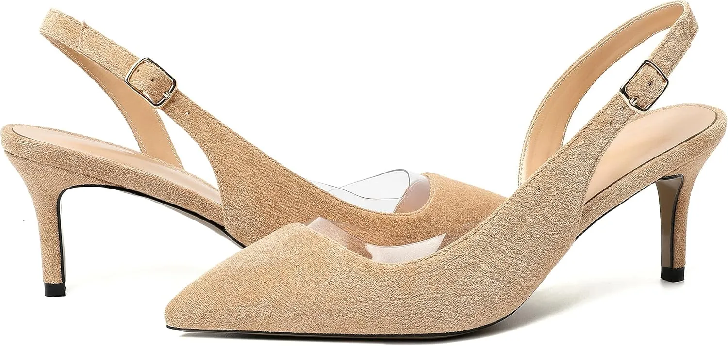 Joseywade Slingback Heels for Women Kitten Low Heel Pointed Toe Slingback Pumps Fashion Dress Shoes for Party Casual Office