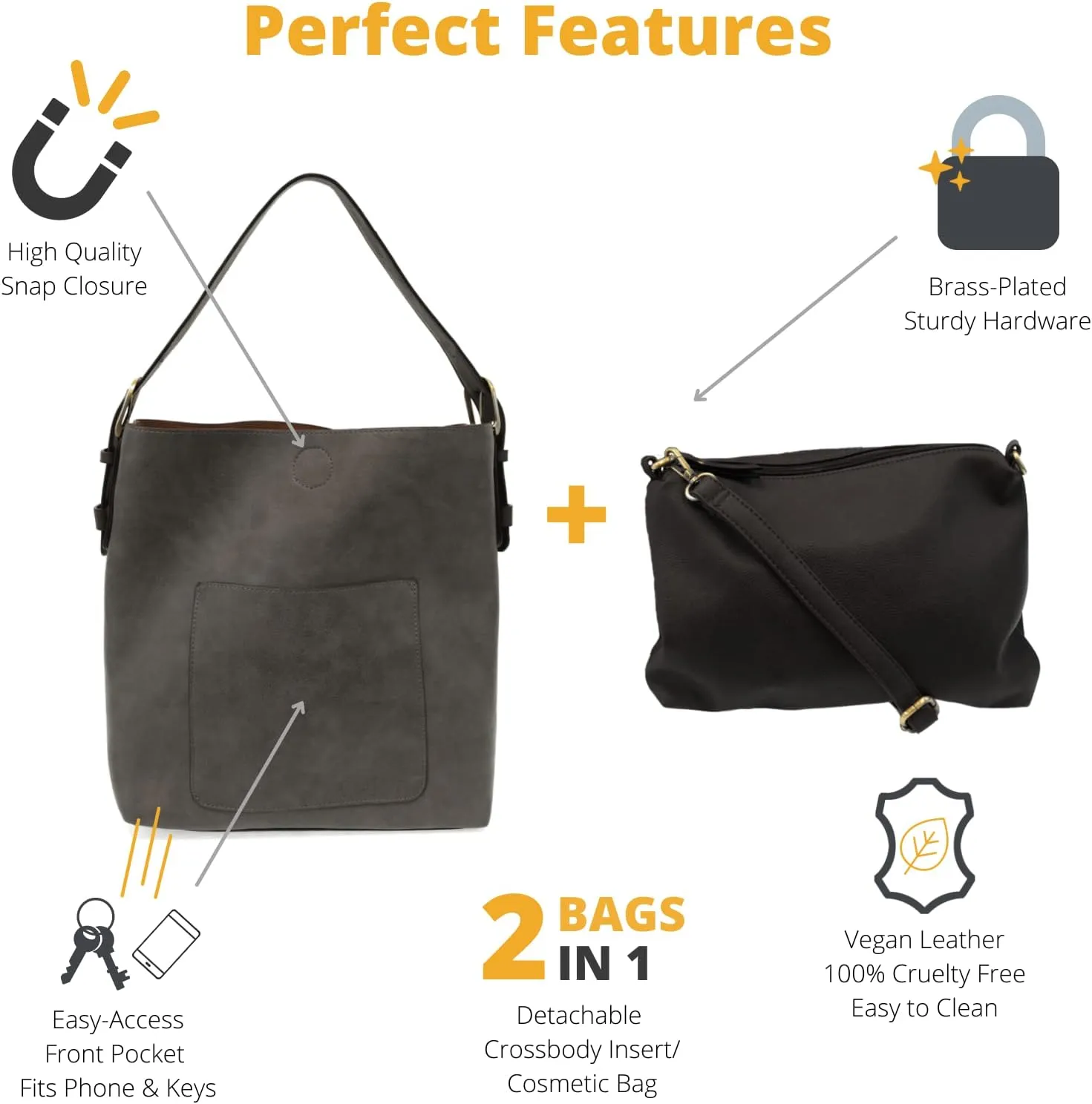 Joy Susan Womens Faux Leather: Hobo 2-in-1 Handbag