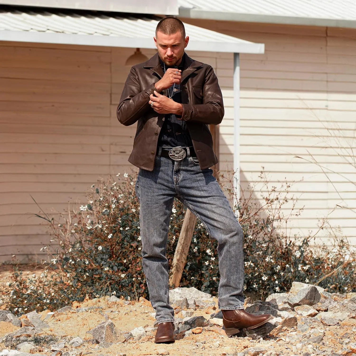 J's.o.l.e Cowboy Boots for Men Western Square Toe Ankle Chelsea Boots