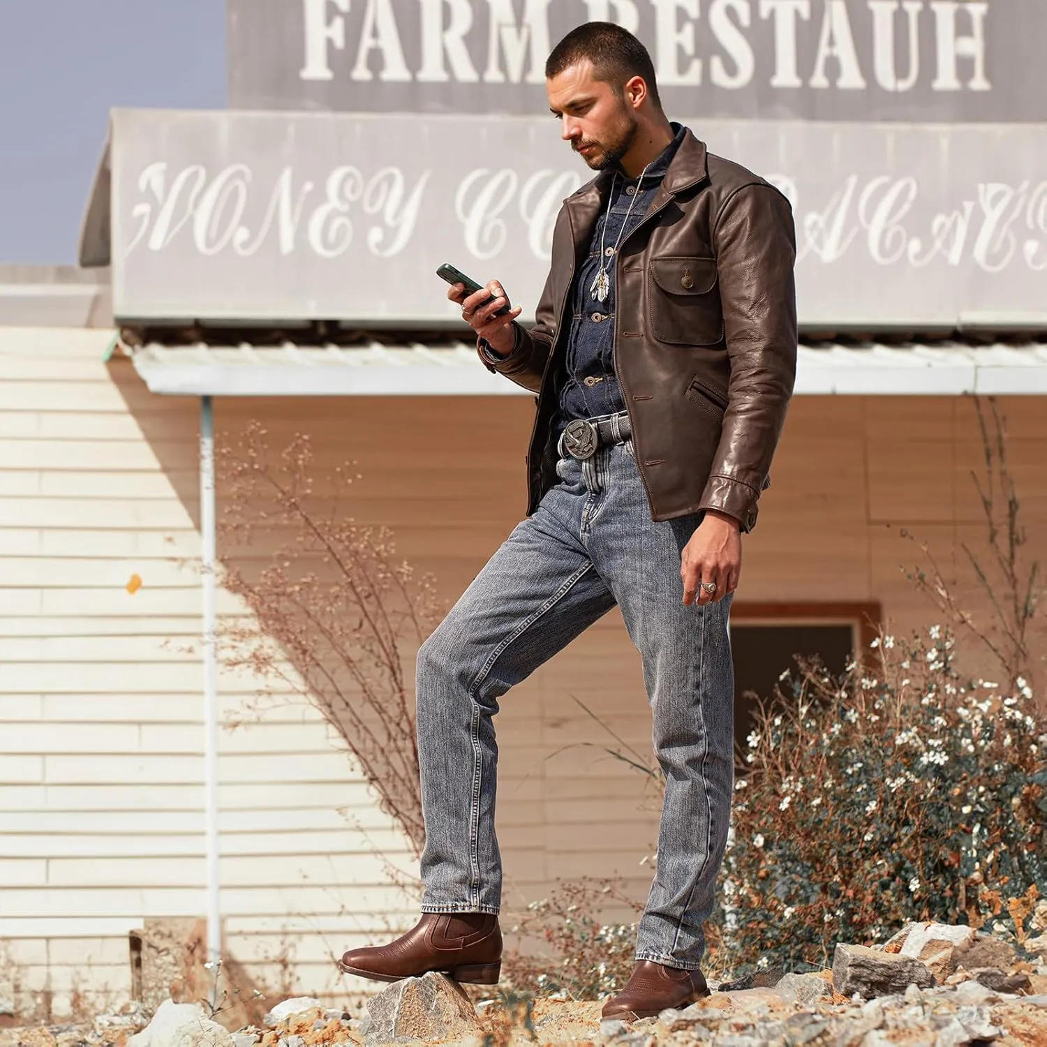 J's.o.l.e Cowboy Boots for Men Western Square Toe Ankle Chelsea Boots