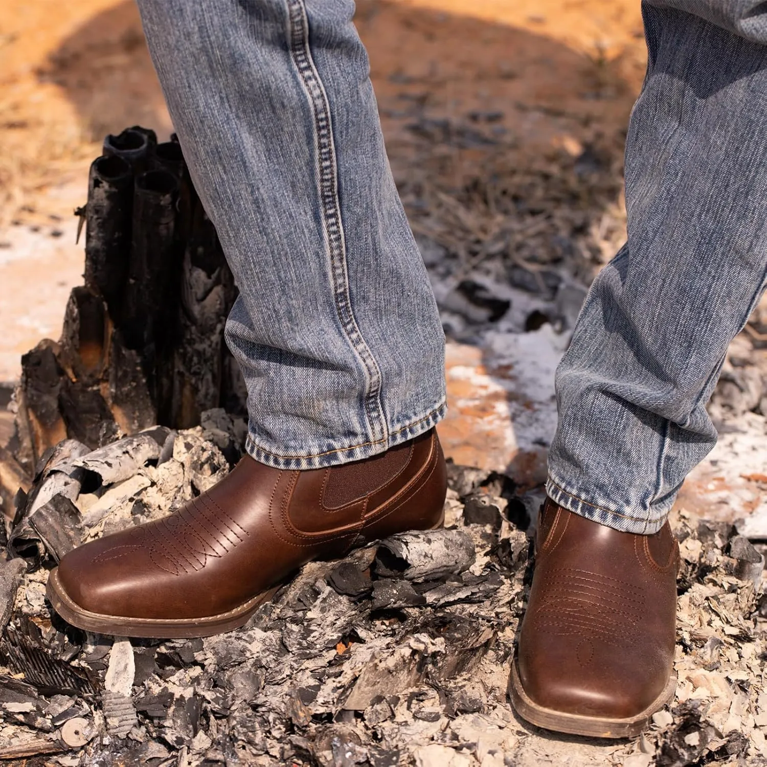 J's.o.l.e Cowboy Boots for Men Western Square Toe Ankle Chelsea Boots