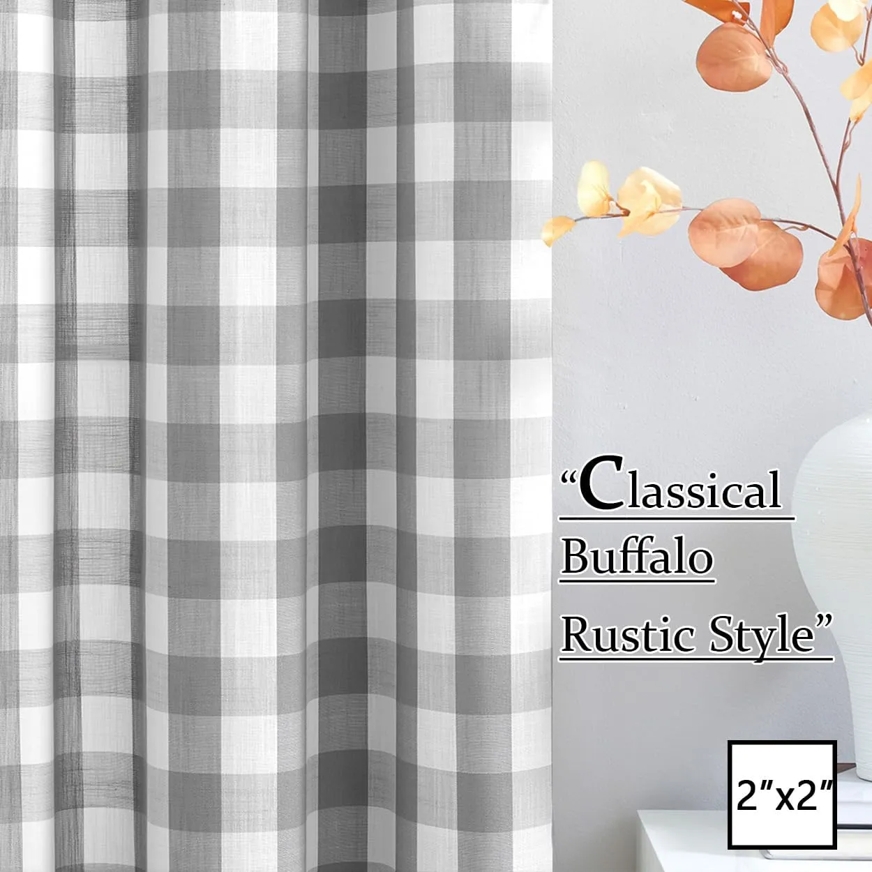 Jubilantex Buffalo Check Semi Sheer Curtain Panels Grey and White Gingham Curtains Farmhouse Style Grommet Top for Living Room Bedroom 52"x84",2 Pcs