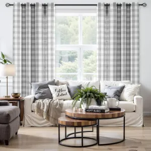 Jubilantex Buffalo Check Semi Sheer Curtain Panels Grey and White Gingham Curtains Farmhouse Style Grommet Top for Living Room Bedroom 52"x84",2 Pcs