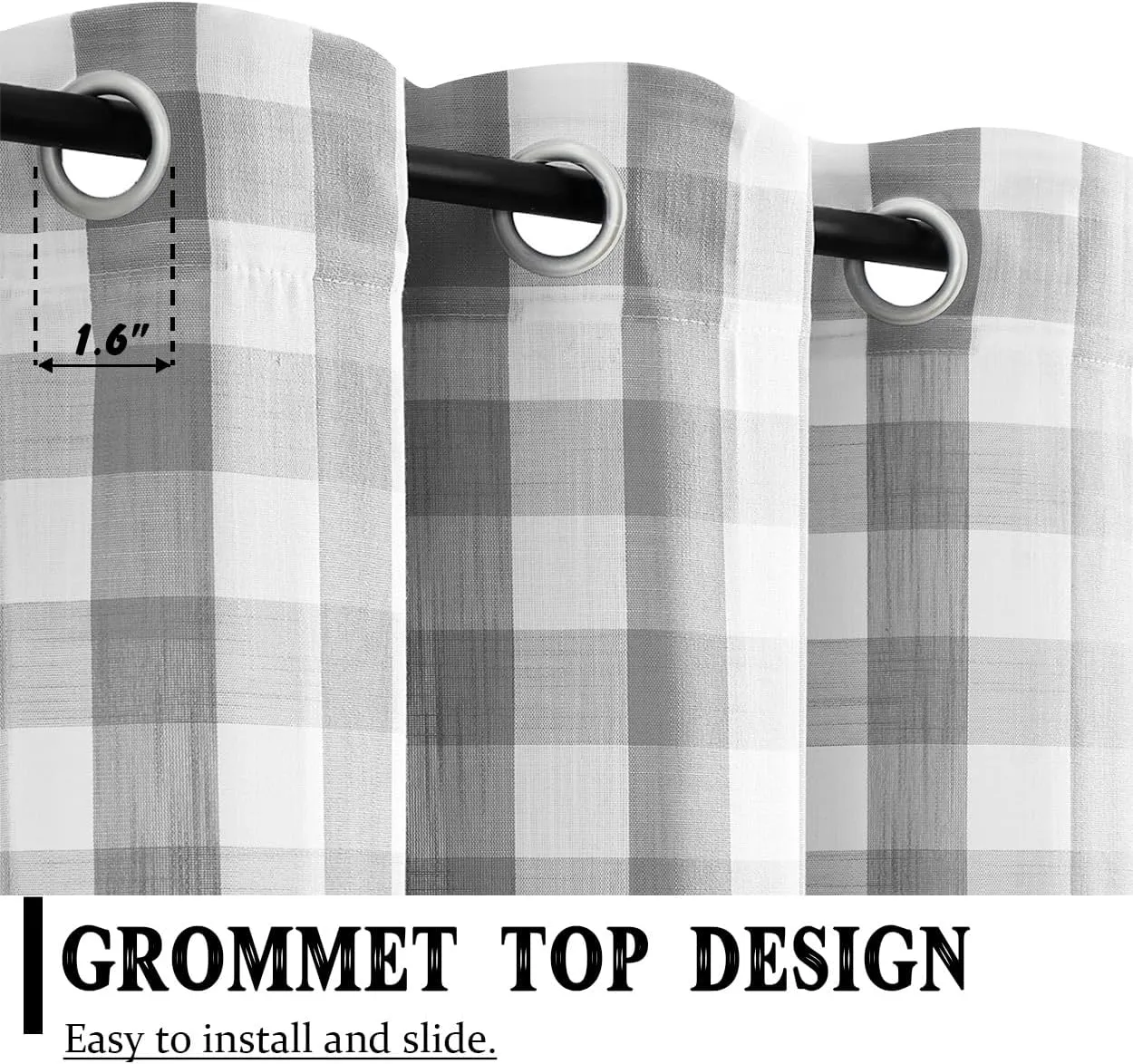 Jubilantex Buffalo Check Semi Sheer Curtain Panels Grey and White Gingham Curtains Farmhouse Style Grommet Top for Living Room Bedroom 52"x84",2 Pcs