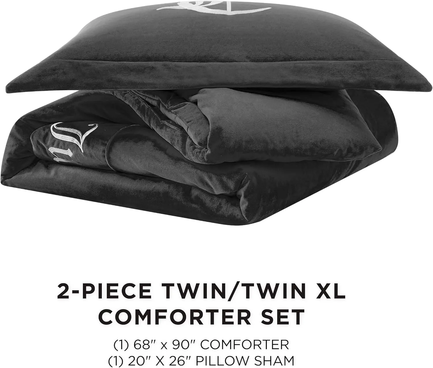 Juicy Couture - Comforter Set - Gothic Design Bedding - Twin/Twin XL - 2 Piece Set Includes (1) 90" x 68" Comforter and (1) 20" x 26" Sham - Wrinkle Resistant - Premium Bedroom Decor - Black