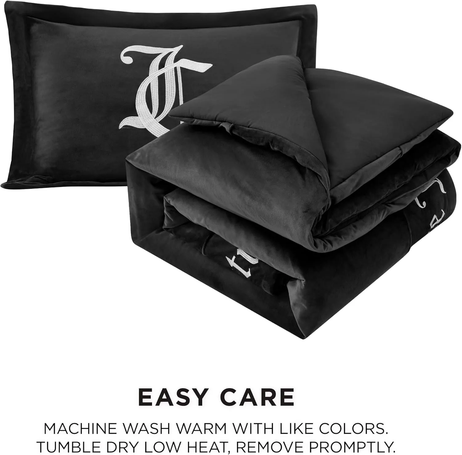 Juicy Couture - Comforter Set - Gothic Design Bedding - Twin/Twin XL - 2 Piece Set Includes (1) 90" x 68" Comforter and (1) 20" x 26" Sham - Wrinkle Resistant - Premium Bedroom Decor - Black