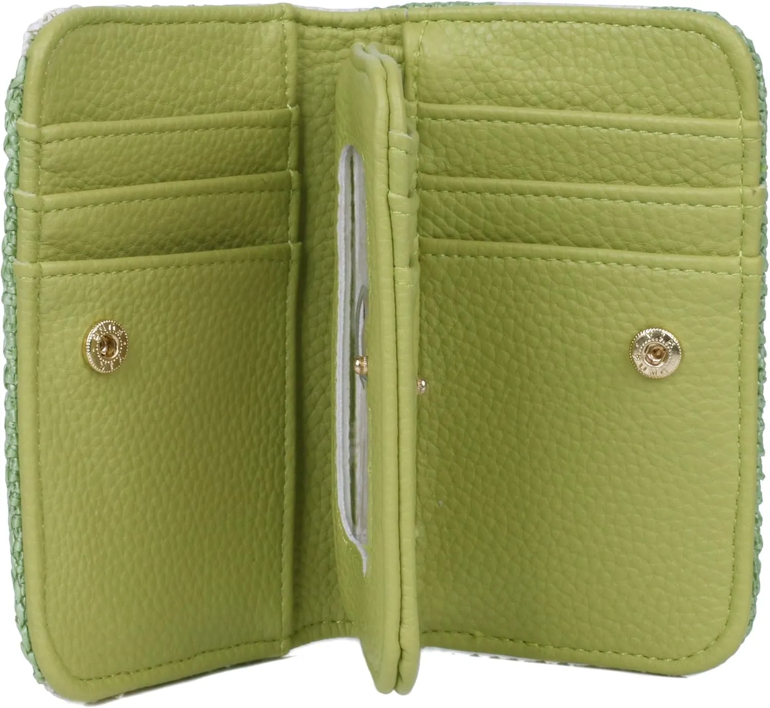 Julia Buxton Striped Straw Vegan Leather Snap Card Case