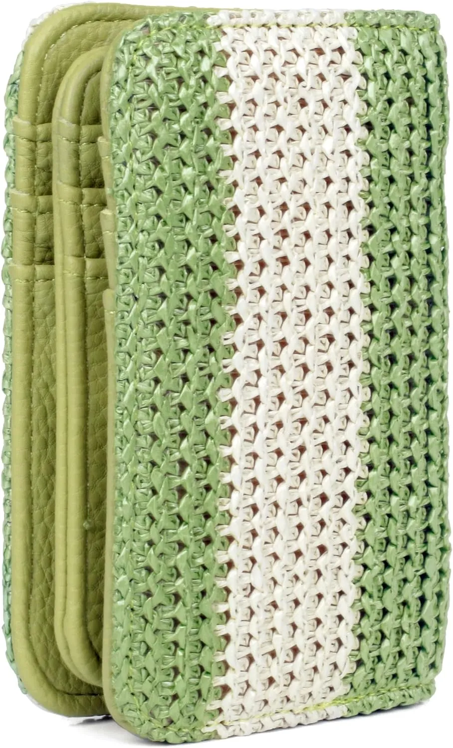 Julia Buxton Striped Straw Vegan Leather Snap Card Case