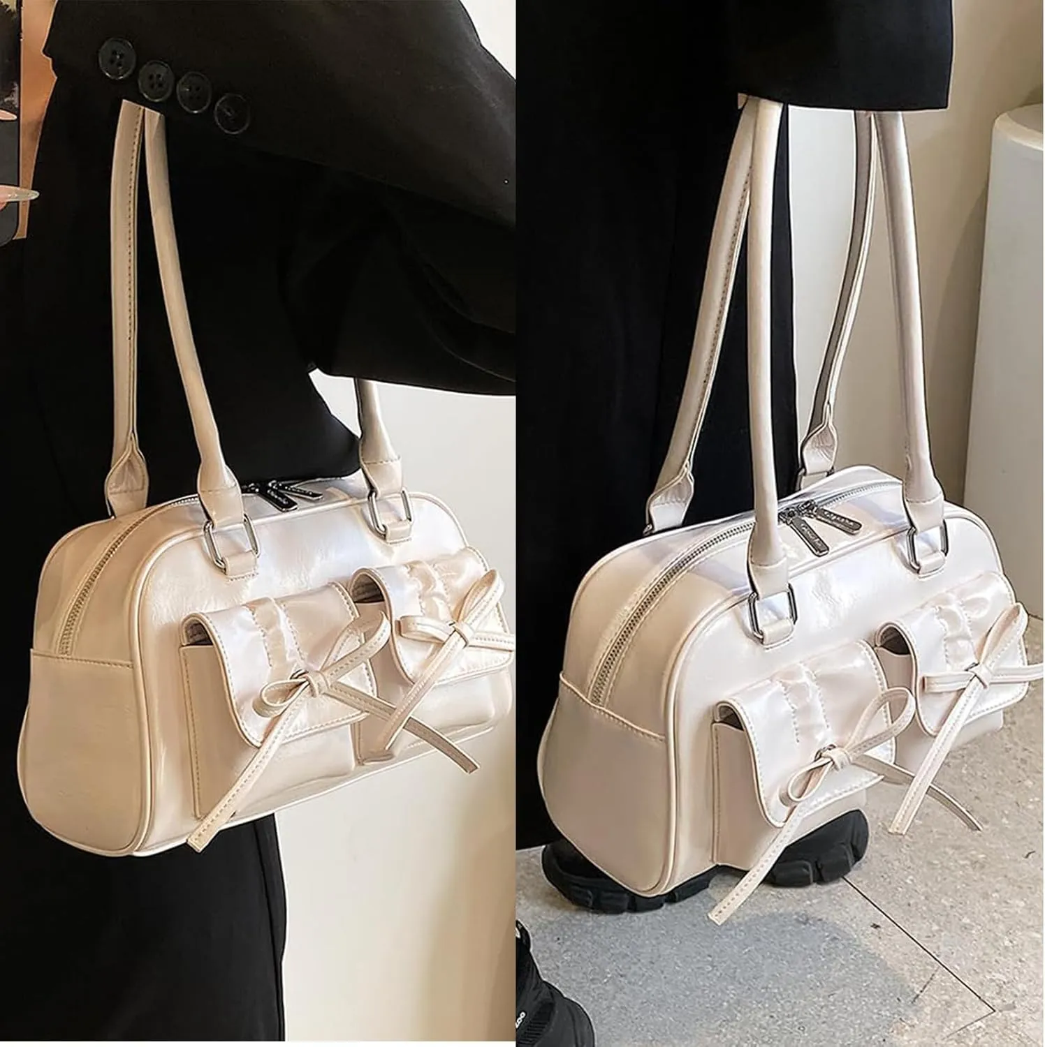 Juoxeepy Ita Bag Cute Bow Purse Aesthetic Japanese Shoulder Bag Faux Leather Tote Bag Y2k Red Handbag Purse