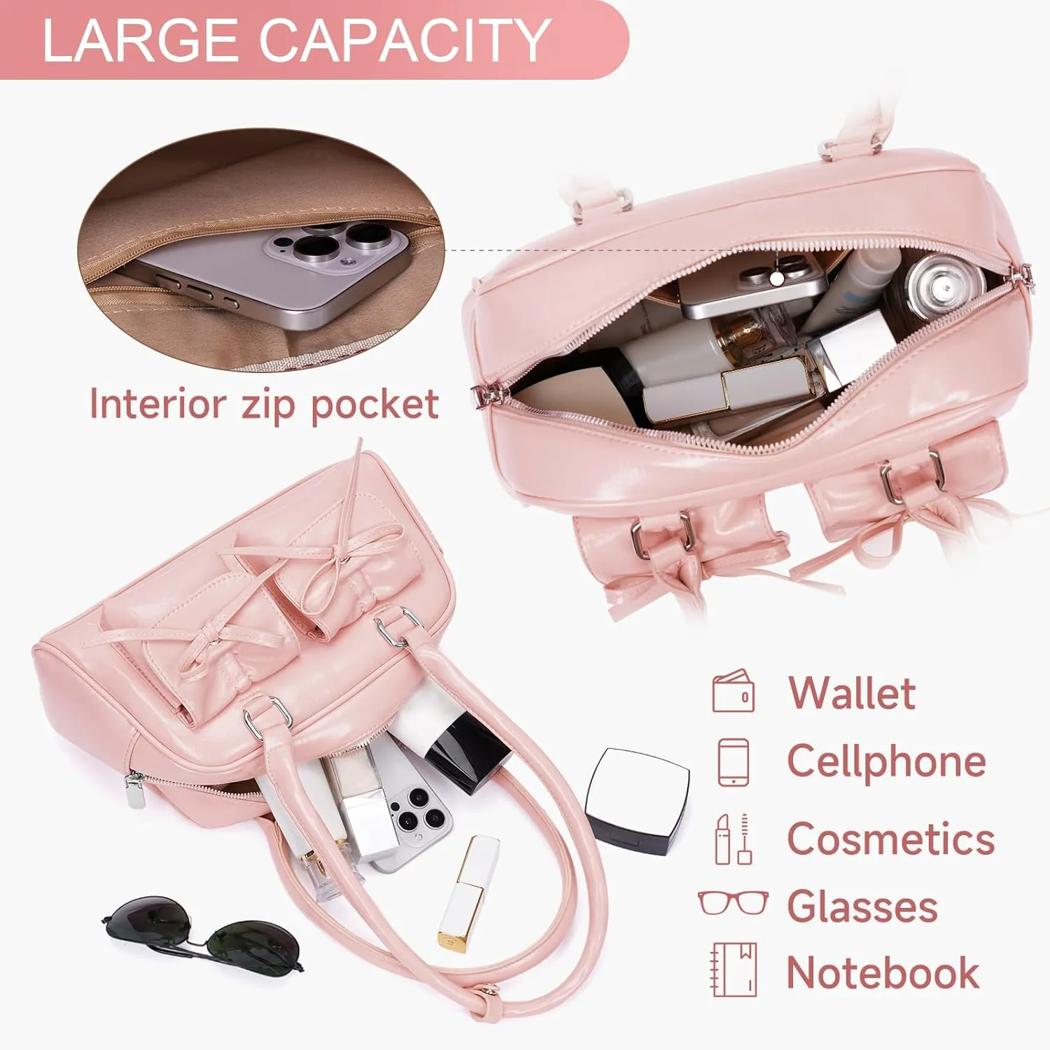 Juoxeepy Ita Bag Cute Bow Purse Aesthetic Japanese Shoulder Bag Faux Leather Tote Bag Y2k Red Handbag Purse