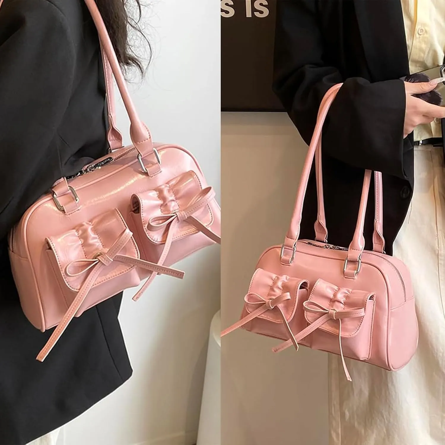 Juoxeepy Ita Bag Cute Bow Purse Aesthetic Japanese Shoulder Bag Faux Leather Tote Bag Y2k Red Handbag Purse