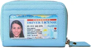 KALMORE Women's Leather RFID Zipper Card Wallet Small Purse with Id Window