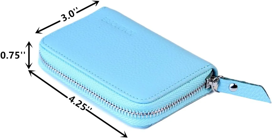 KALMORE Women's Leather RFID Zipper Card Wallet Small Purse with Id Window