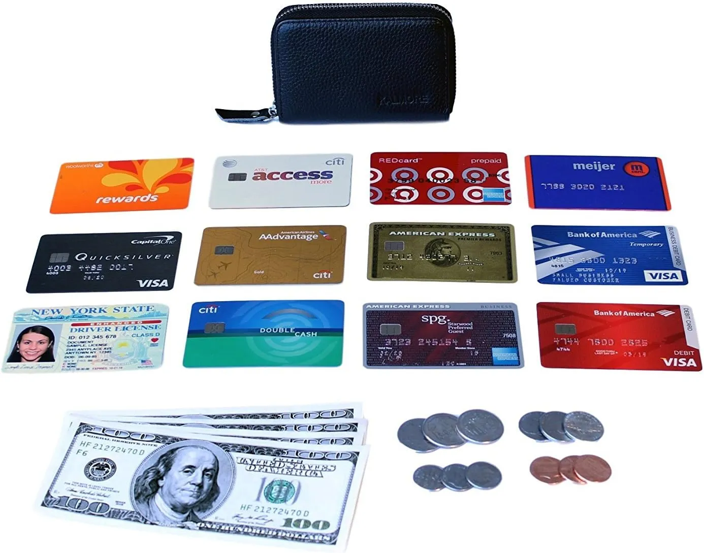 KALMORE Women's Leather RFID Zipper Card Wallet Small Purse with Id Window