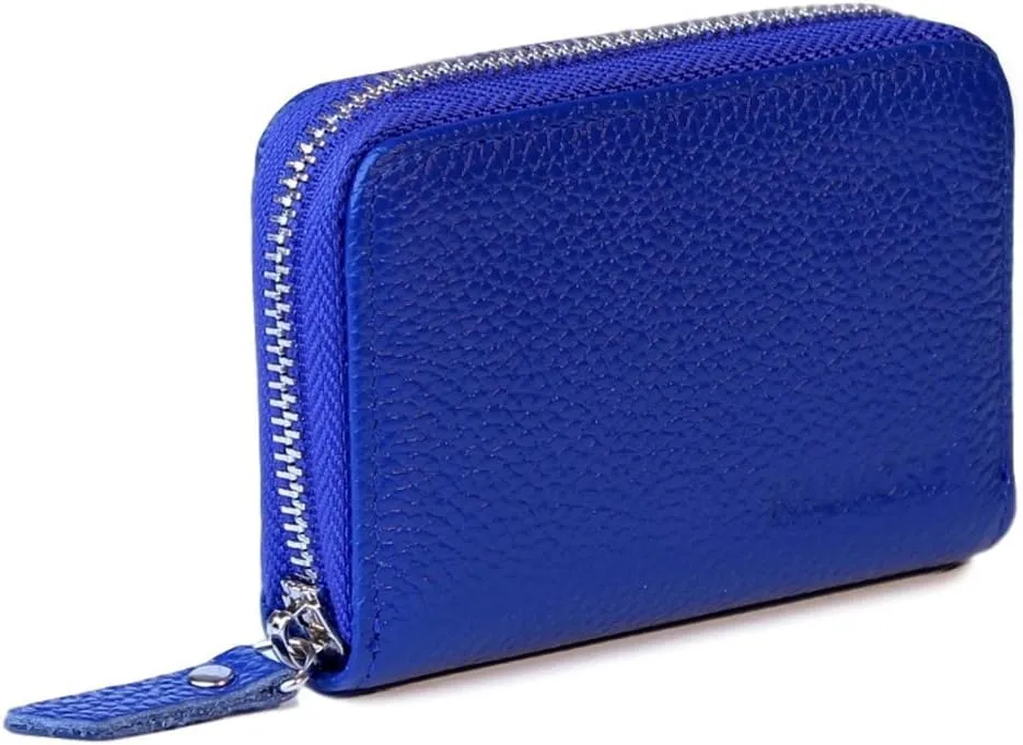 KALMORE Women's Leather RFID Zipper Card Wallet Small Purse with Id Window