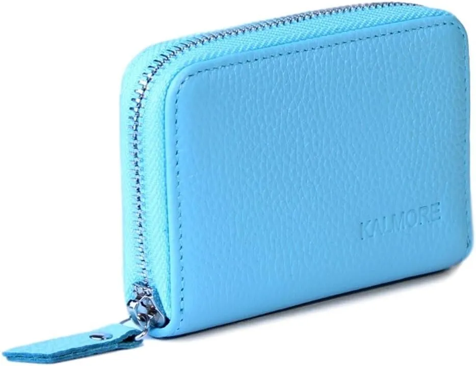 KALMORE Women's Leather RFID Zipper Card Wallet Small Purse with Id Window