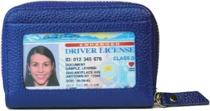 KALMORE Women's Leather RFID Zipper Card Wallet Small Purse with Id Window