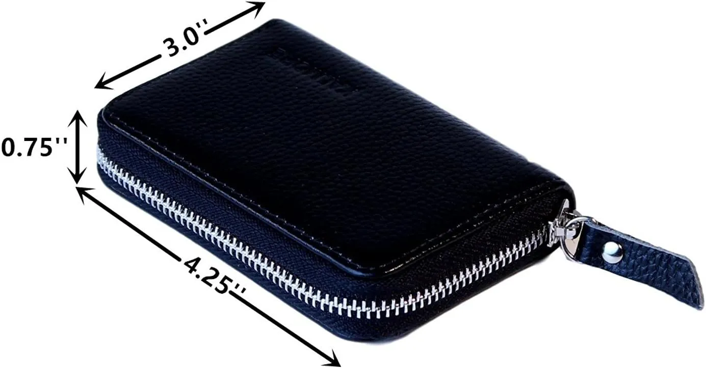 KALMORE Women's Leather RFID Zipper Card Wallet Small Purse with Id Window