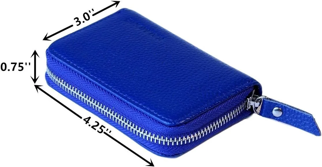 KALMORE Women's Leather RFID Zipper Card Wallet Small Purse with Id Window