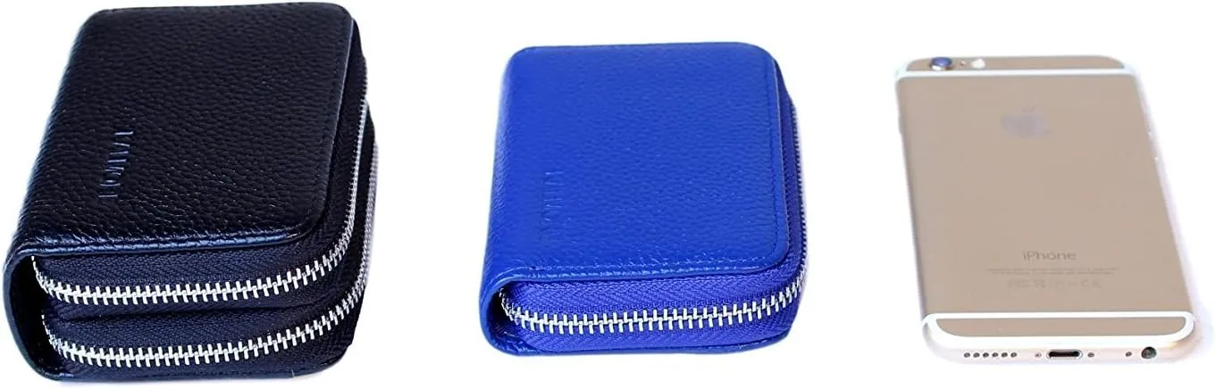 KALMORE Women's Leather RFID Zipper Card Wallet Small Purse with Id Window