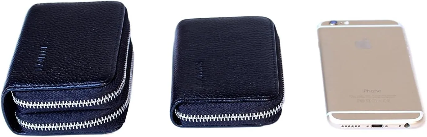 KALMORE Women's Leather RFID Zipper Card Wallet Small Purse with Id Window