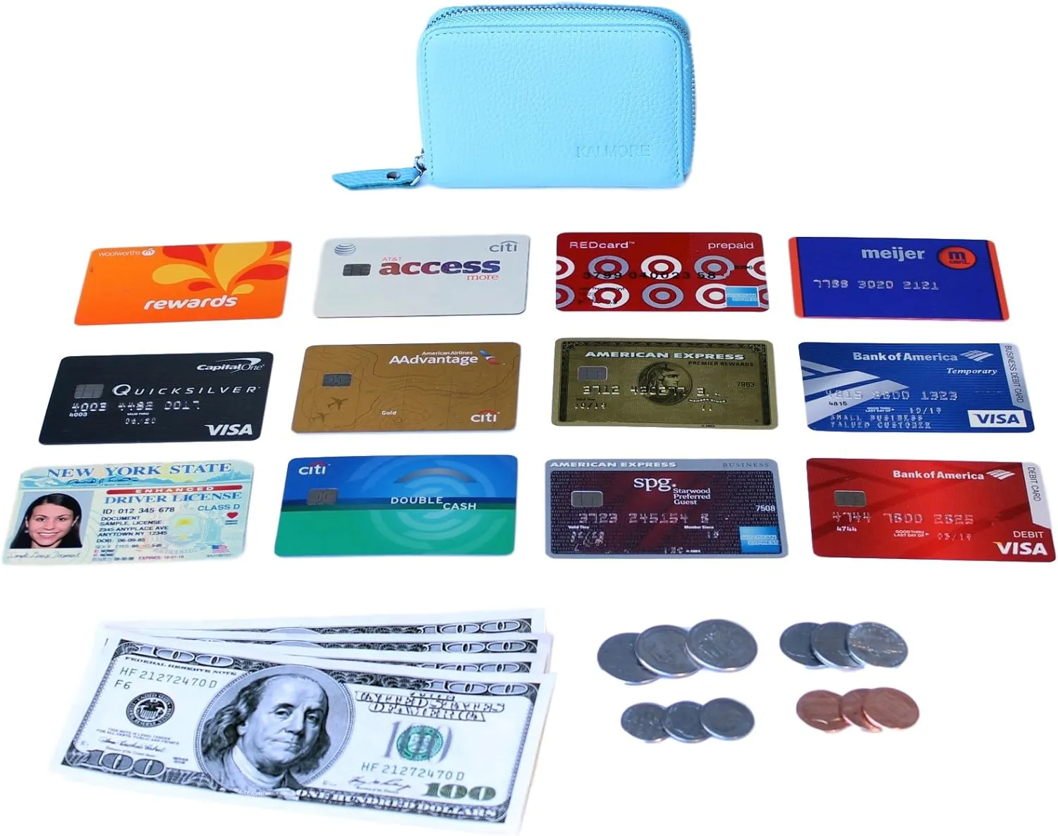 KALMORE Women's Leather RFID Zipper Card Wallet Small Purse with Id Window