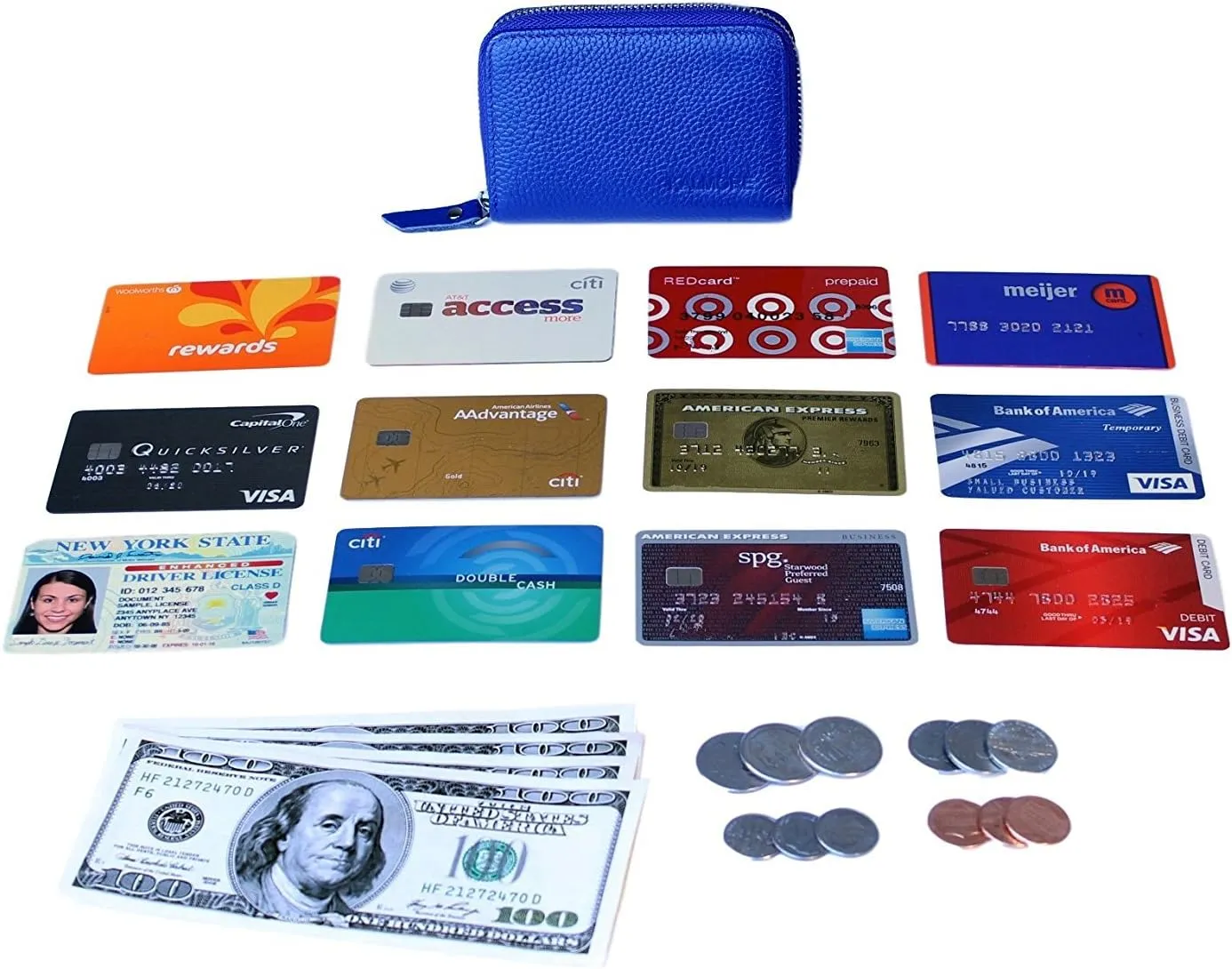 KALMORE Women's Leather RFID Zipper Card Wallet Small Purse with Id Window