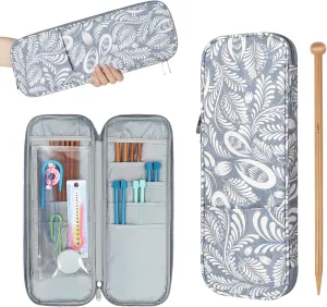 Katech Knitting Needle Case (up to 14 Inches), Portable Travel Needle Bag Organizer Zipper Bags for Tunisian Crochet Hook & Knitting Needles Accessories, Long Crochet Needle Case (Blue)