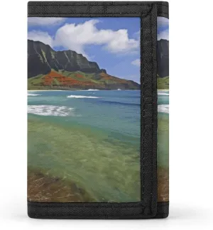 Kauai Hawaii Seashore Travel Wallet Sleek ID Card Holder Slim Security Three Fold Purse for Men And Women