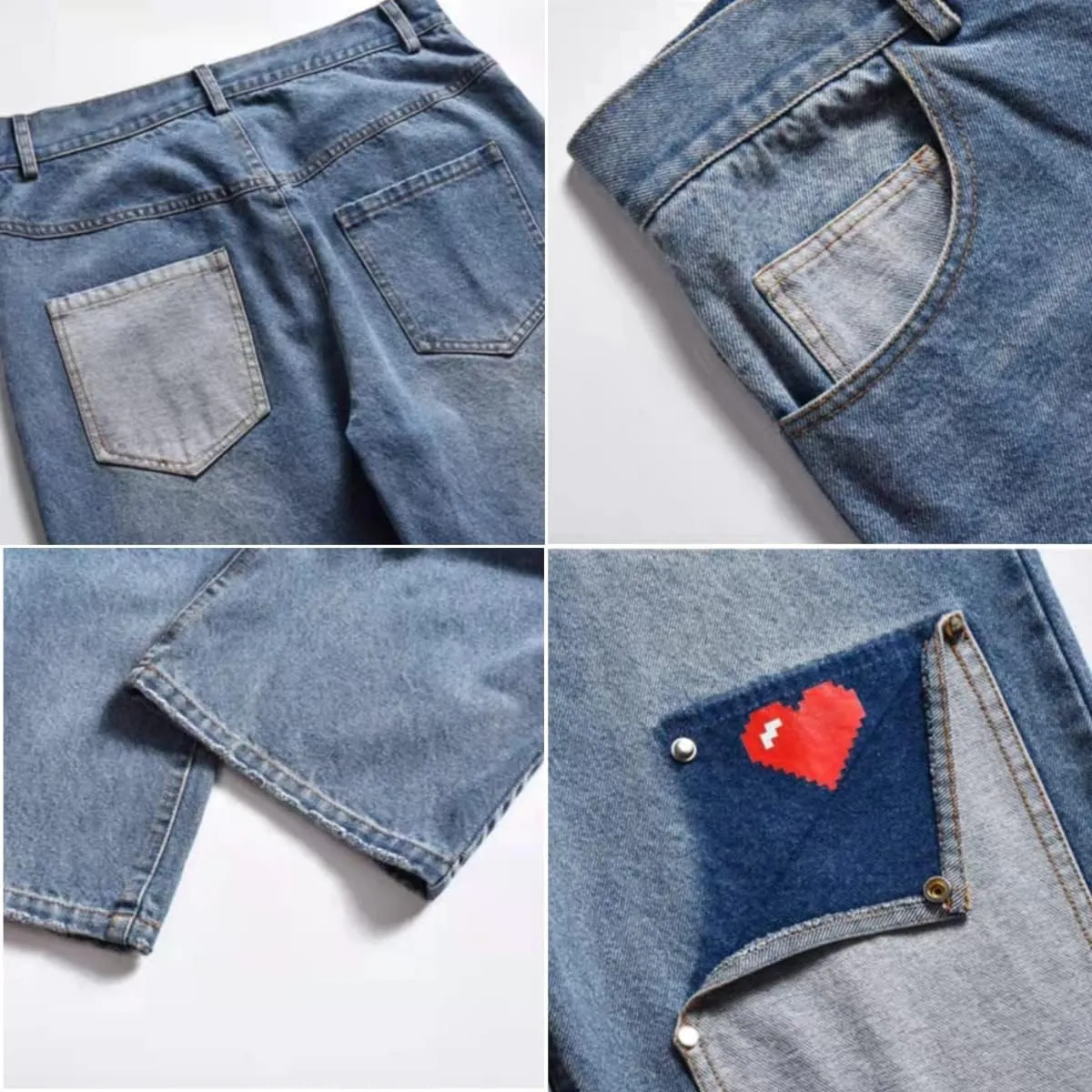 KCLOT Men's Relaxed Fit Hip Hop Straight Jeans Wide Leg Denim Pants 90's Style