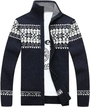 Kedera Men's Cardigan Sweaters Stand Collar Cable Thick Knitted Full Zip Sweater with Pattern