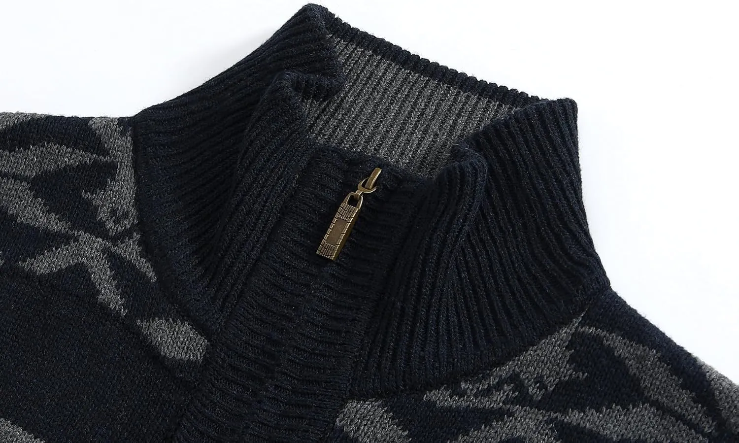 Kedera Men's Cardigan Sweaters Stand Collar Cable Thick Knitted Full Zip Sweater with Pattern