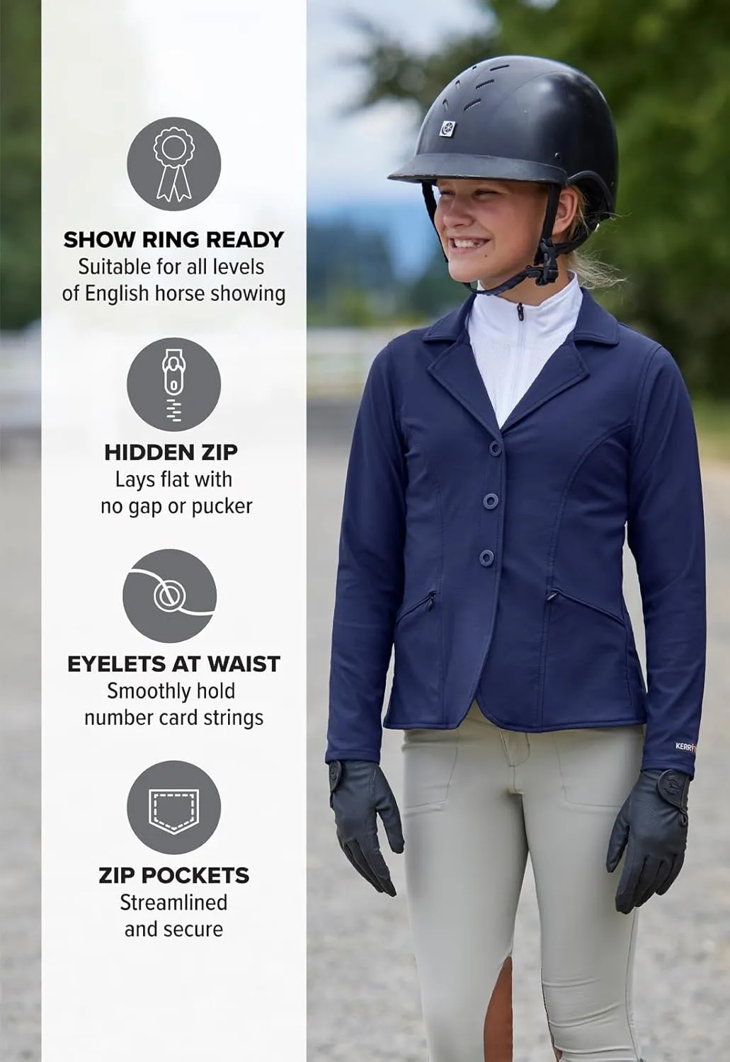 Kerrits Kids Equestrian Stretch Competitor Coat – Lightweight, Machine Washable Kids English Horse Show Jacket