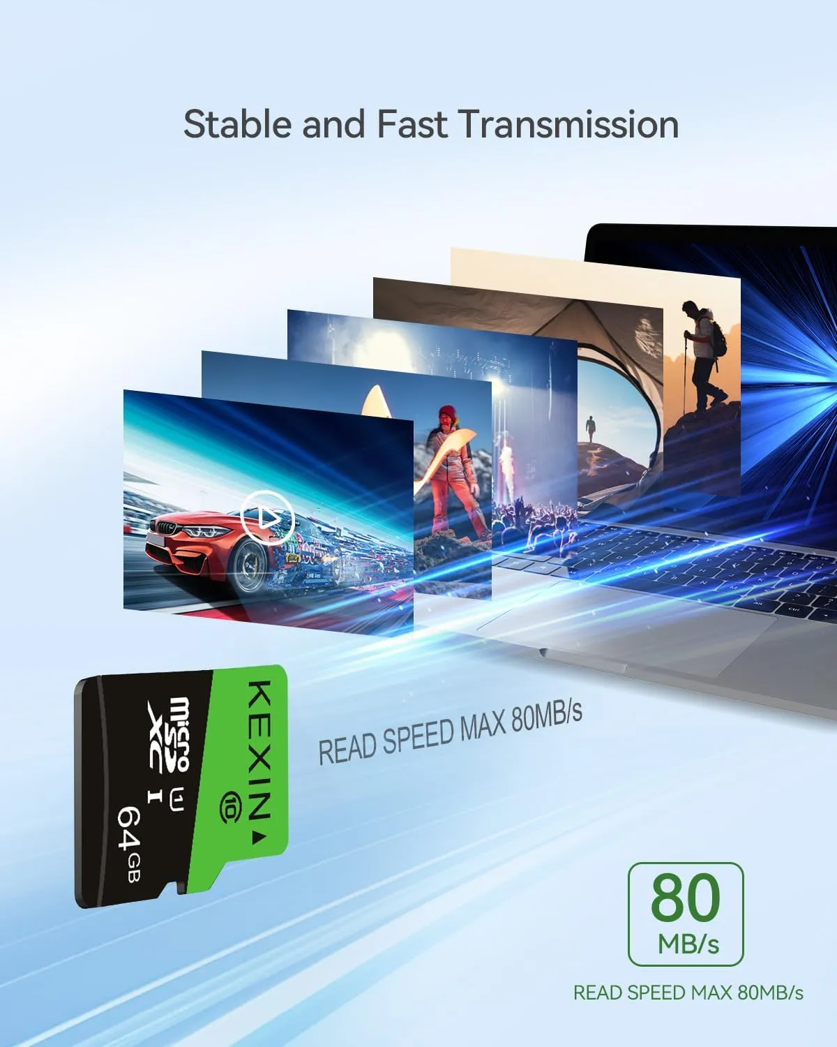 KEXIN 64GB Micro SD Card 3 Pack with SD Adapter microSDXC Memory Card UHS-I C10 U1 Micro SD Card Full HD High Speed TF Card for Tablet Action Camera Dash Cam Drone Game Console, 64 G 3 Pack