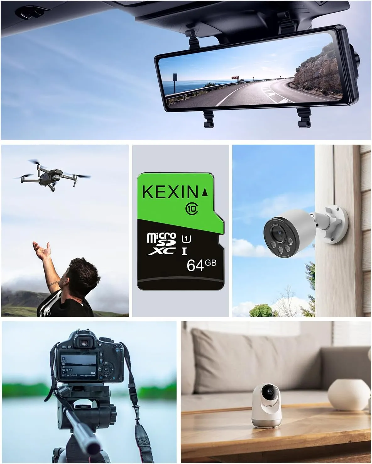 KEXIN 64GB Micro SD Card 3 Pack with SD Adapter microSDXC Memory Card UHS-I C10 U1 Micro SD Card Full HD High Speed TF Card for Tablet Action Camera Dash Cam Drone Game Console, 64 G 3 Pack