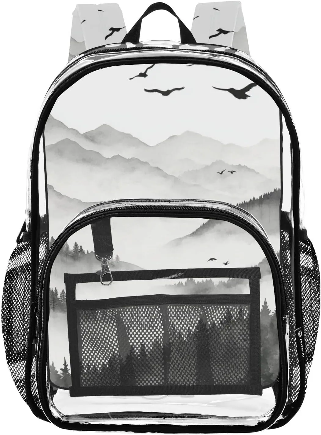 Kids PVC Clear Backpack Mountains Monochrom Heavy Duty Multi-pockets Large Capacity Transparent See Through Bookbag for School Travel Sport Work