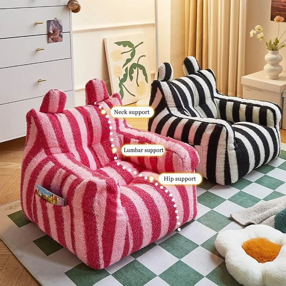 Kids Sofa Children's Adult Bean Bag Chair Lightweight Children Sofa Chair ReadingKids Read Sofa for Girl Or Boy(No Fillers)(Red Stripe,Kid)